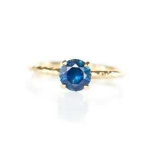 1.66ct Bright Blue Round Solitaire Unheated Sapphire Ring in 14k Yellow Gold Evergreen Solitaire