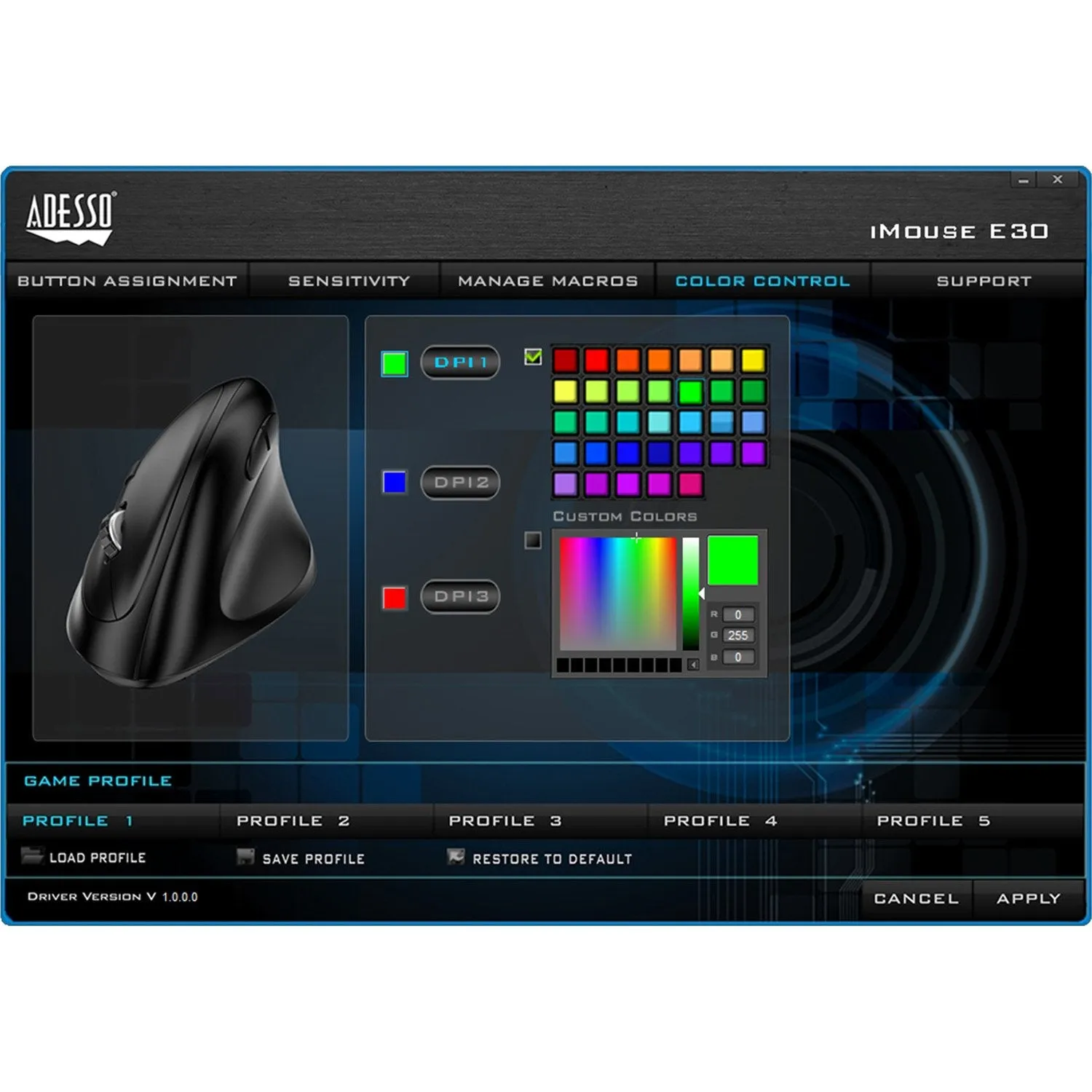 Adesso iMouse E30 2.4 GHz Wireless Vertical Programmable Mouse