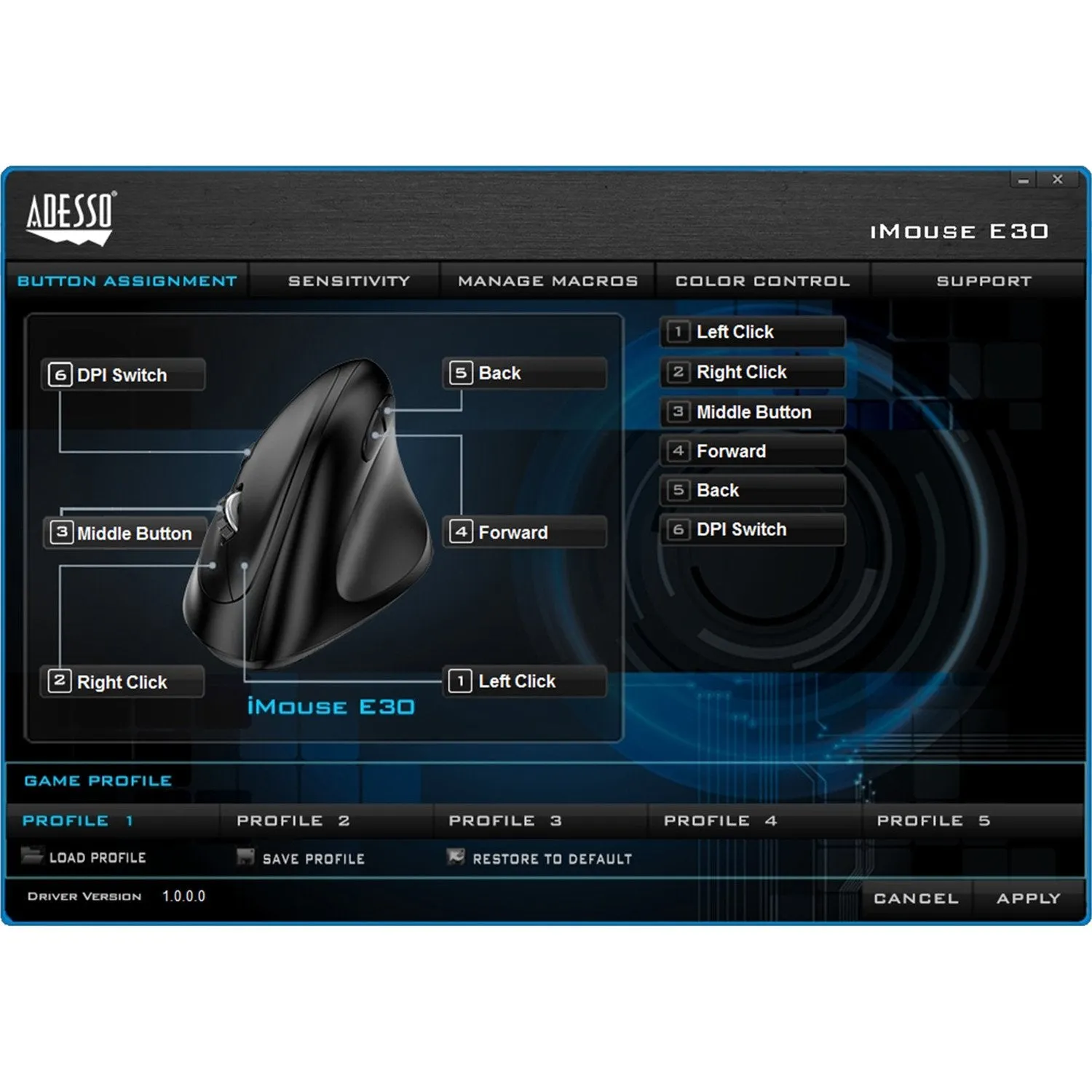 Adesso iMouse E30 2.4 GHz Wireless Vertical Programmable Mouse