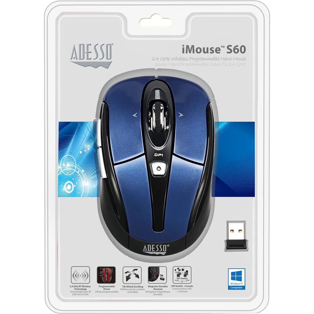 Adesso iMouse S60L 2.4 GHz Wireless Programmable Nano Mouse