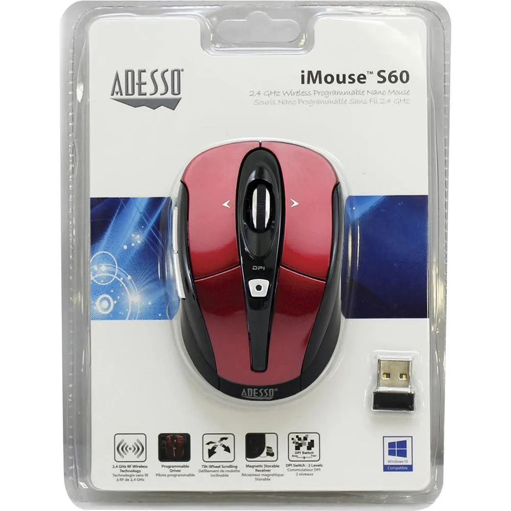Adesso iMouse S60R 2.4 GHz Wireless Programmable Nano Mouse