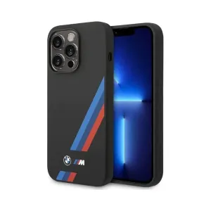 BMW iPhone 14 Pro M Collection Magsafe  Liquid Silicone Case Slanted Tricolor Stripes - Black