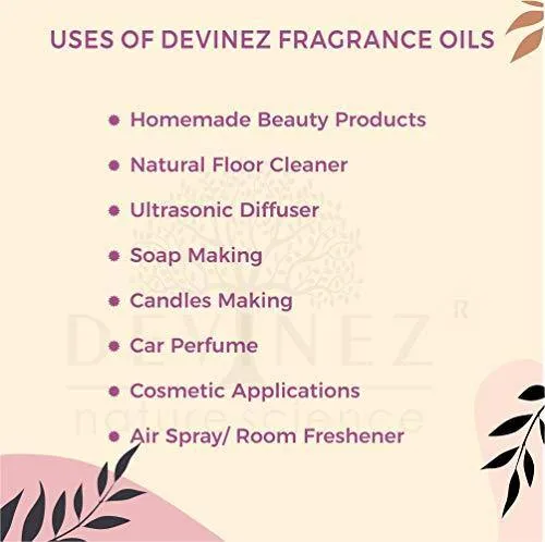 Devinez (NABL & IFRA Certified) Fragrance Oils Combo Pack of 6 (Rose, Lavender, Sandalwood, Lemongrass, Jasmine and Rajnigandha), 20ml Each ideal for Homemade Beauty Products | Soap making | Diffusers