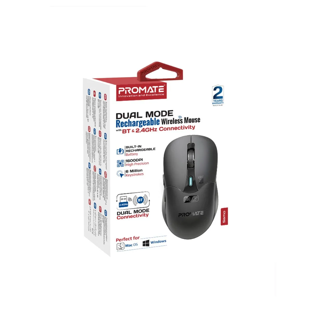 Dual Mode Rechargeable Wireless Mouse with BT & RF Connectivity