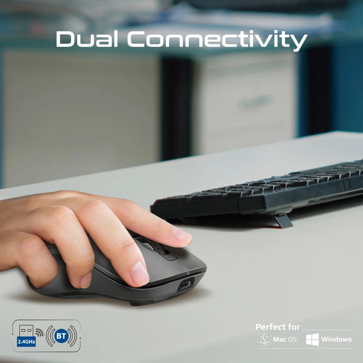 Dual Mode Rechargeable Wireless Mouse with BT & RF Connectivity
