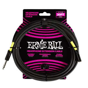 Ernie Ball Headphone Extension Cable 1/4 To 3.5Mm 20Ft - Black