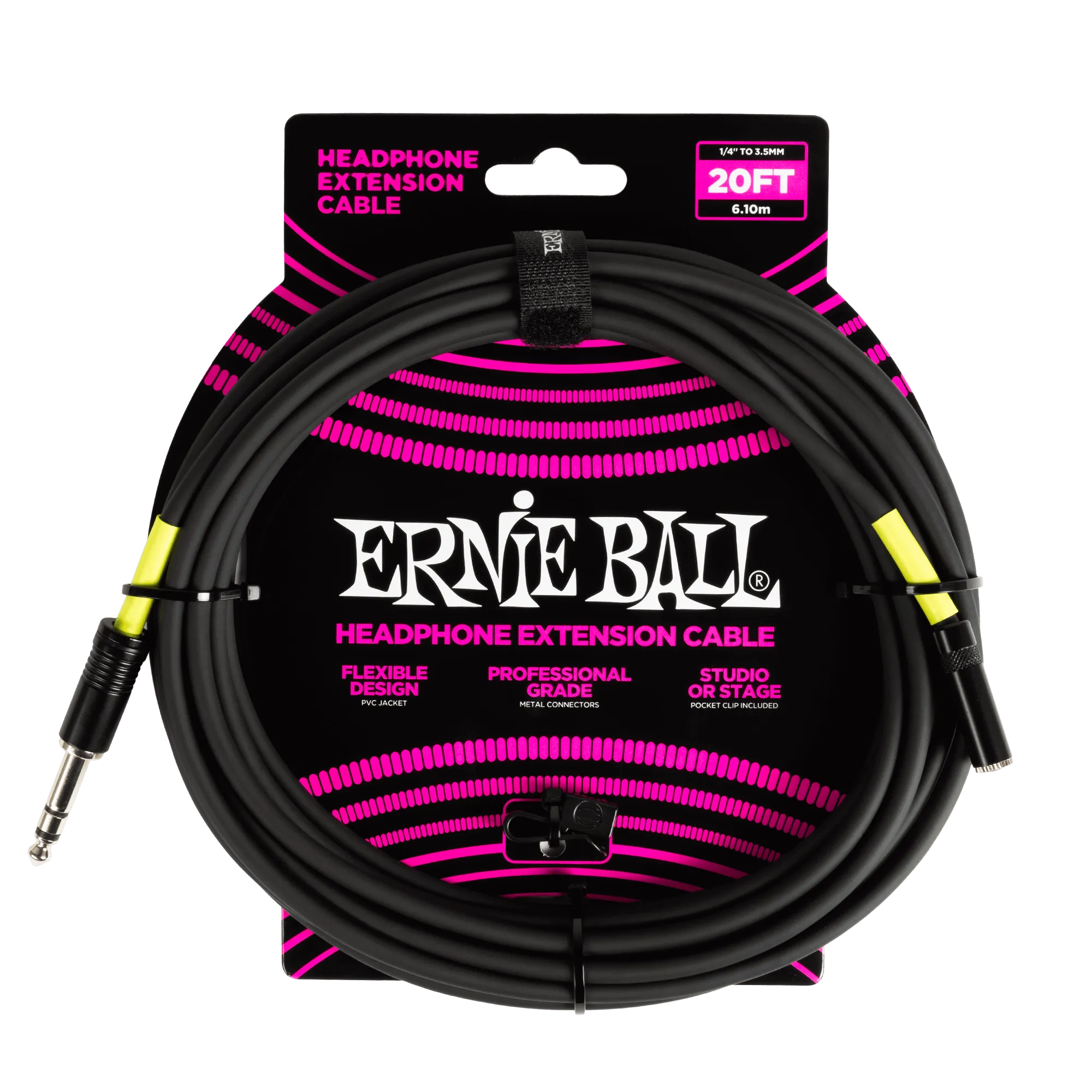 Ernie Ball Headphone Extension Cable 1/4 To 3.5Mm 20Ft - Black