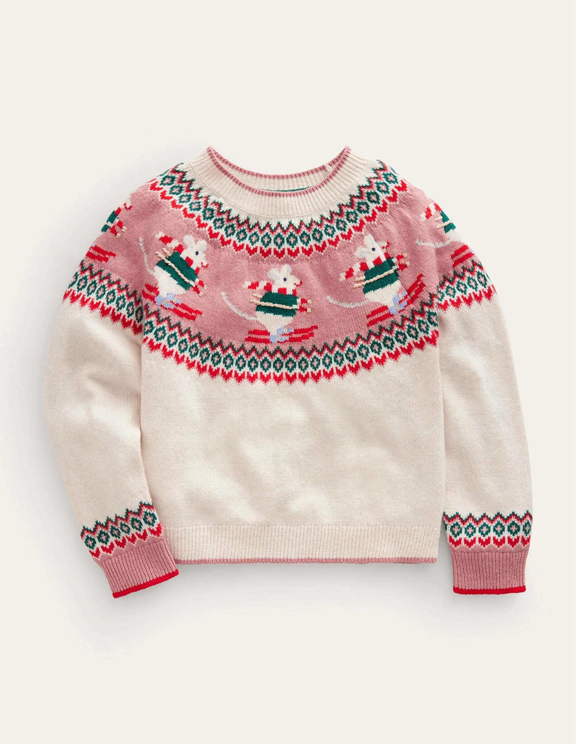Fair Isle Jumper-Ecru Marl Skiing Mice