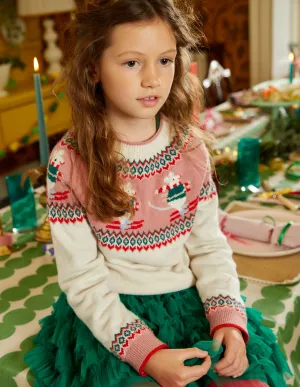 Fair Isle Jumper-Ecru Marl Skiing Mice