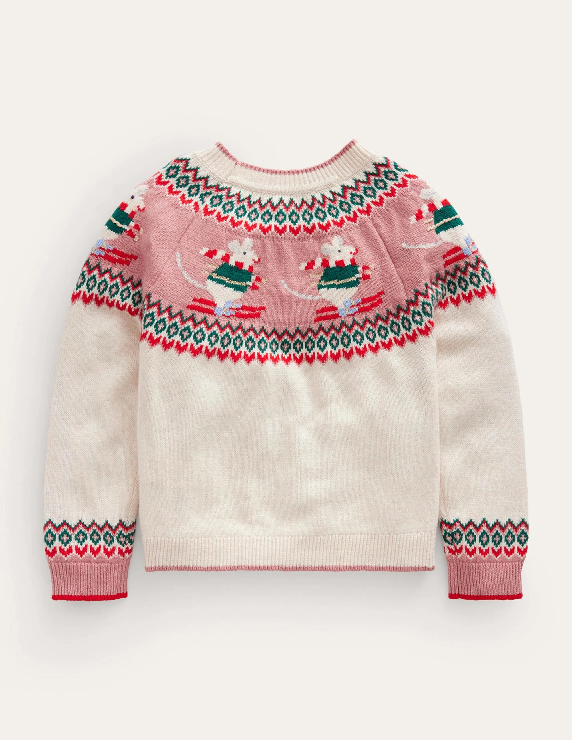 Fair Isle Jumper-Ecru Marl Skiing Mice
