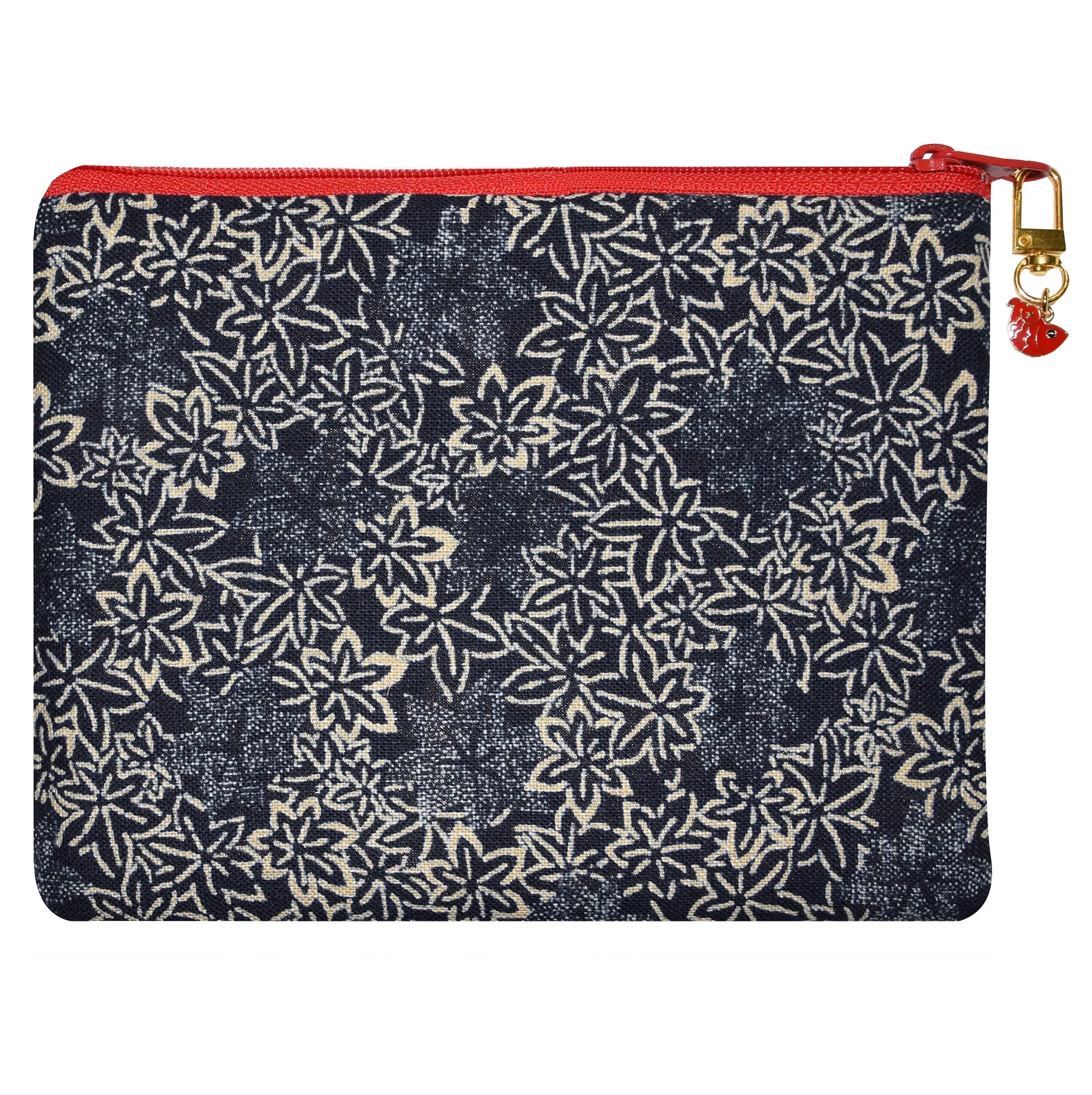 Indigo Zippered Lined Sleeve in Japanese Cotton with Koi Zipper Pull