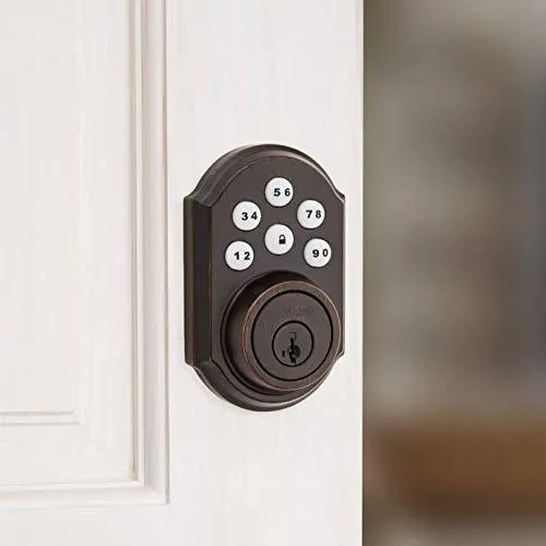 Kwikset 99100-079 SmartCode 910 Traditional Smart Keypad Electronic Deadbolt Door Lock with SmartKey Security and Z-Wave Plus, Venetian Bronze