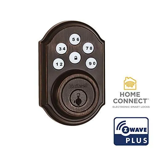Kwikset 99100-079 SmartCode 910 Traditional Smart Keypad Electronic Deadbolt Door Lock with SmartKey Security and Z-Wave Plus, Venetian Bronze