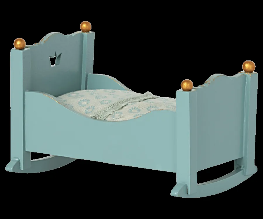 Maileg Baby Mouse Blue Cradle