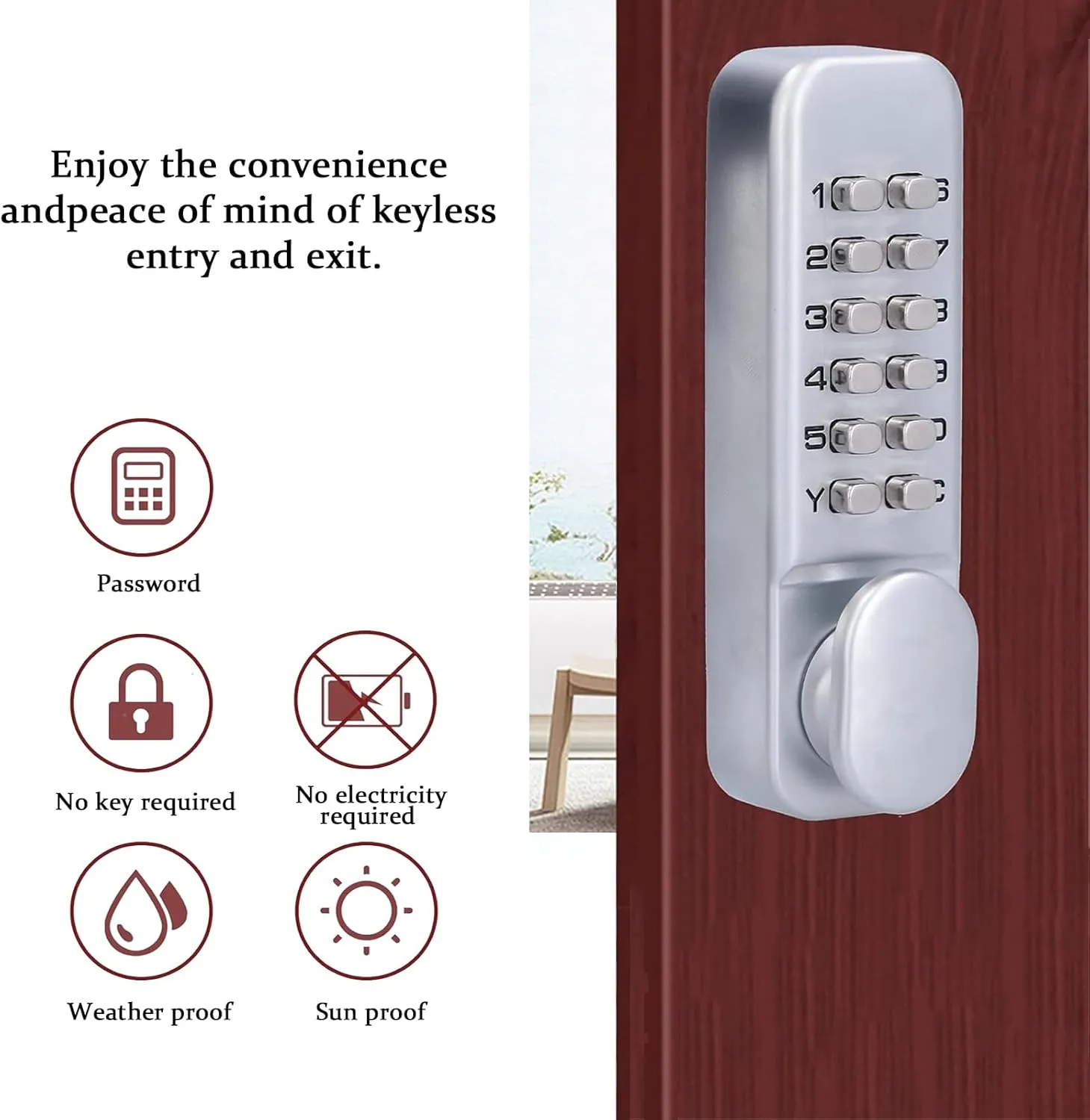 Mechanical Combination Lock Anti Theft Codes Lock for Bidirectional Gate Glass Door Wood Door Office Use