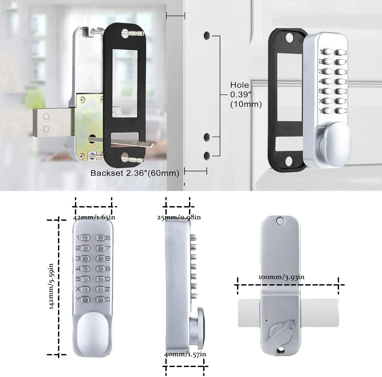 Mechanical Combination Lock Anti Theft Codes Lock for Bidirectional Gate Glass Door Wood Door Office Use