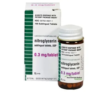 Nitroglycerin Sublingual Tablets 0.3 mg by Greenstone 100 Count (Rx)