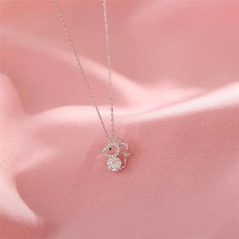 "Silver Crystal Mouse" Necklace