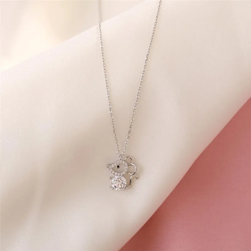 "Silver Crystal Mouse" Necklace