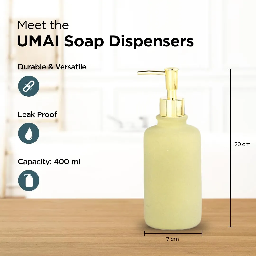 UMAI Ceramic Soap Dispenser for Bathroom | Liquid Soap Dispenser for Kitchen & Wash Basin - 400ml (Blue)