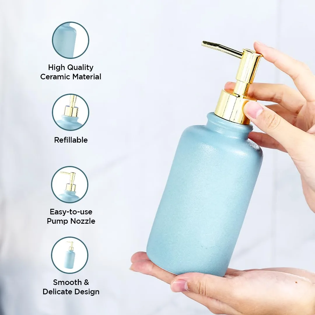 UMAI Ceramic Soap Dispenser for Bathroom | Liquid Soap Dispenser for Kitchen & Wash Basin - 400ml (Blue)