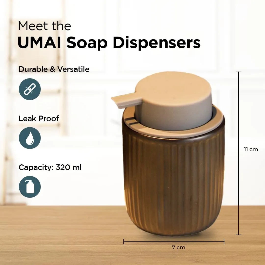 UMAI Liquid Soap Dispenser | Stoneware | Bathroom Sanitizer, Lotion, Shampoo Dispenser | Ceramic Handwash Bottle for Kitchen | Soap Dispenser for Wash Basin | Bathroom Accessories | 320 ml (Yellow)