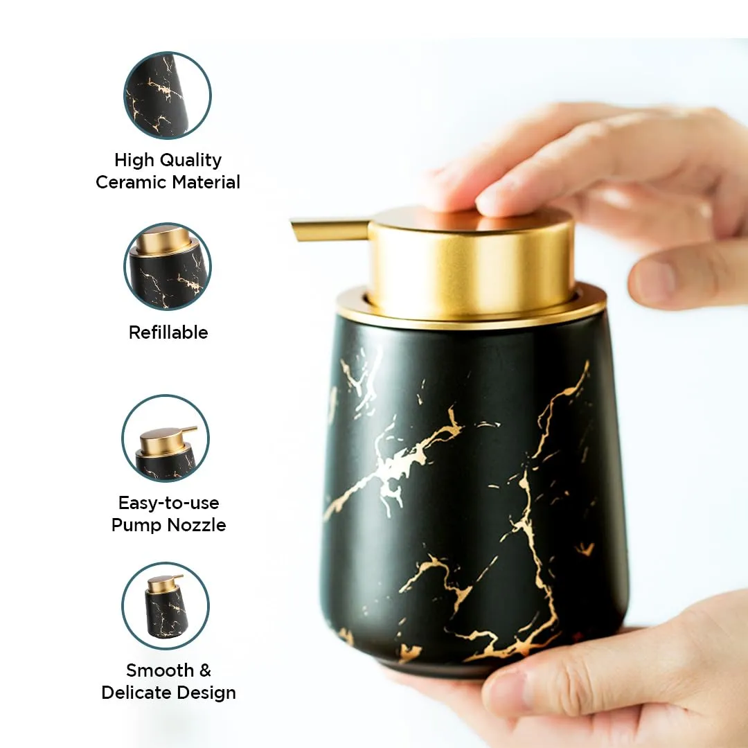 UMAI Liquid Soap Dispenser | Stoneware | Bathroom Sanitizer, Lotion, Shampoo Dispenser | Ceramic Handwash Bottle for Kitchen | Soap Dispenser for Wash Basin | Bathroom Accessories | 400 ml (Green)