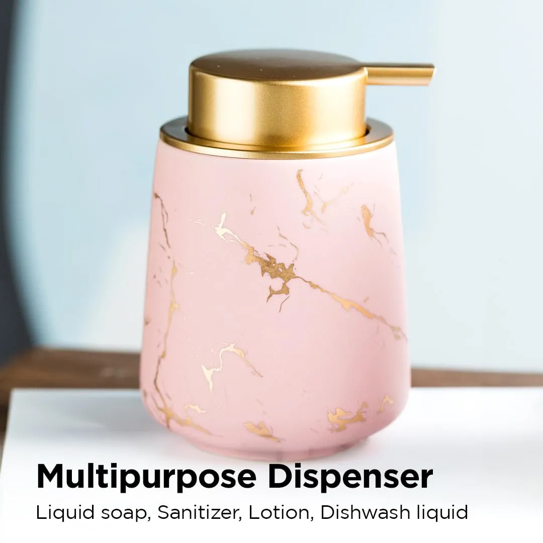 UMAI Liquid Soap Dispenser | Stoneware | Bathroom Sanitizer, Lotion, Shampoo Dispenser | Ceramic Handwash Bottle for Kitchen | Soap Dispenser for Wash Basin | Bathroom Accessories | 400 ml (Green)