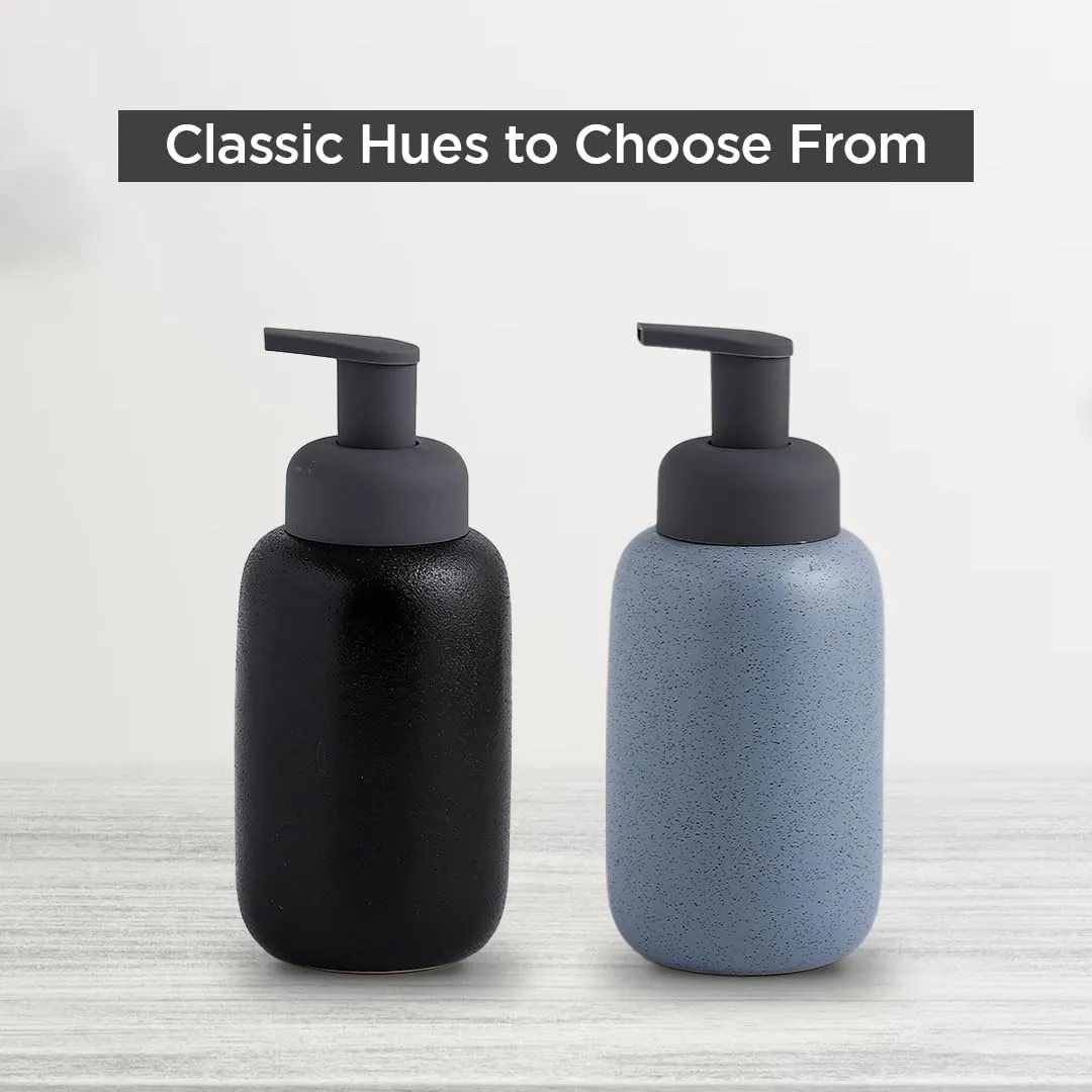 UMAI Liquid Soap Dispenser | Stoneware | Bathroom Sanitizer, Lotion, Shampoo Dispenser | Ceramic Handwash Bottle for Kitchen | Soap Dispenser for Wash Basin | Bathroom Accessories | 400ml (Black)