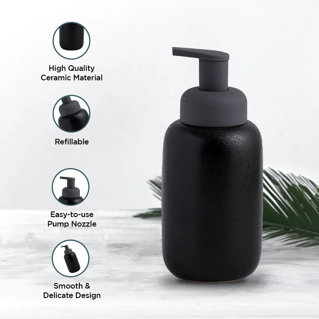 UMAI Liquid Soap Dispenser | Stoneware | Bathroom Sanitizer, Lotion, Shampoo Dispenser | Ceramic Handwash Bottle for Kitchen | Soap Dispenser for Wash Basin | Bathroom Accessories | 400ml (Black)